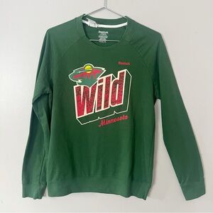 Reebok MN Wild Women’s Long Sleeve Crew Neck Top Green Large Hockey Shirt